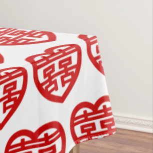 Toalha De Mesa Dupla Felicidade 囍 Coração Hanzi Chinês Shuangxi