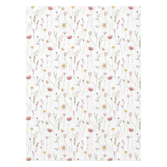 Toalha De Mesa Dusty Pink Watercolor Wildflower (Frente)