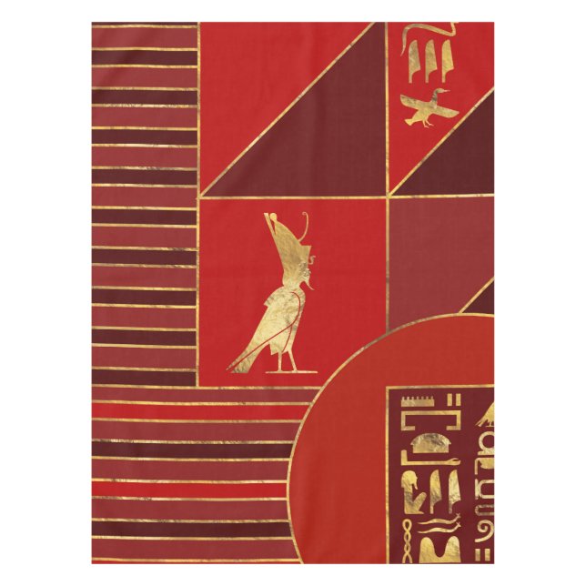 Toalha De Mesa Egípcio Geométrico Art Deco Red e Dourado (Frente)