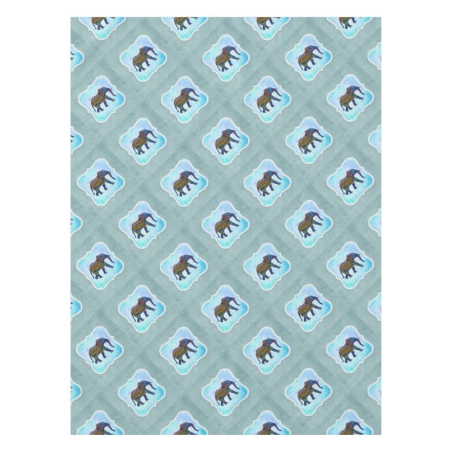 Toalha De Mesa Elefante Azul Boho (Frente)