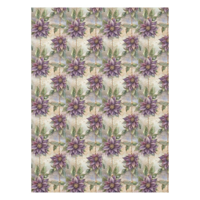 Toalha De Mesa Elegância Roxa Luxe Poinsettia e Holly Christmas (Frente)