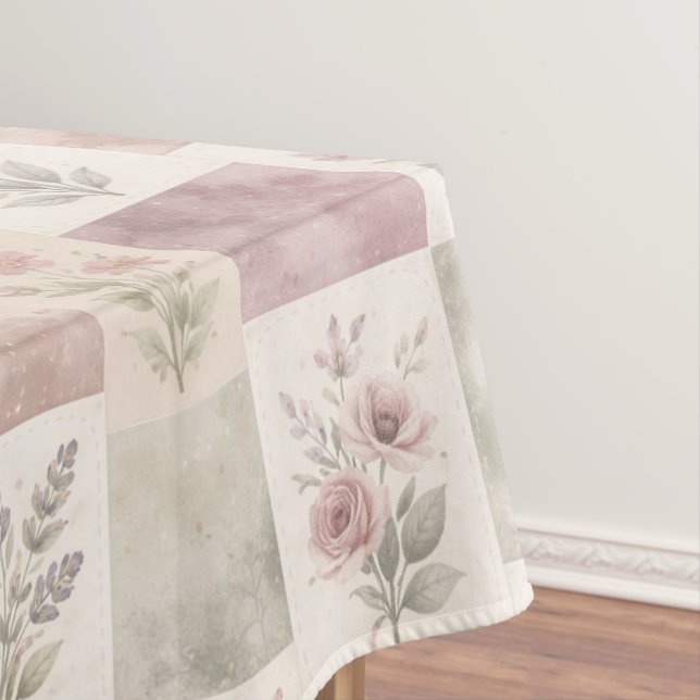 Toalha De Mesa Elegant Boho Purple Quilt Floral Patchwork Pattern (Posição Original)