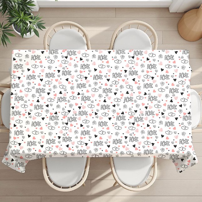 Toalha de mesa Elegant Love Text Lettering Valenti (Elegant Love Text Lettering Valentine Tablecloth Hearts)