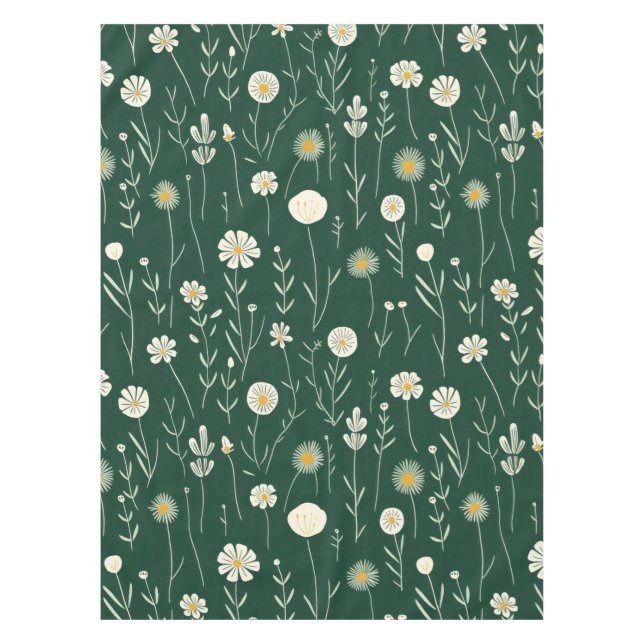 Toalha De Mesa Elegant Wildflower Pattern on Dark Green  (Frente)
