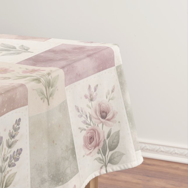 Toalha De Mesa Elegante Colcha Boho Roxa Padrão Floral em Patchwo (Posição Original)