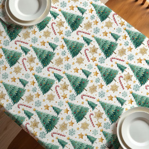 Toalha de mesa elegante com árvores de Natal e bas