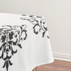 Toalha De Mesa Elegante Design de Damasco Preto e Branco Vintage