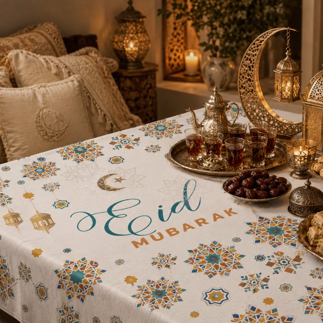 Toalha De Mesa Elegante Eid Mubarak Caligrafia Lua Estrelas (Elegant Eid Mubarak Calligraphy Moon Stars Tablecloth)