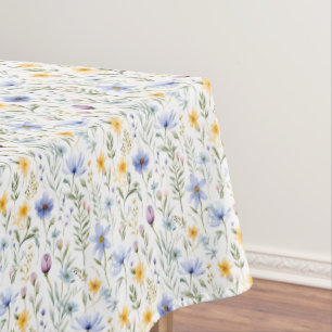 Toalha De Mesa Elegante Flor de Campo Aquarela Azul Roxo