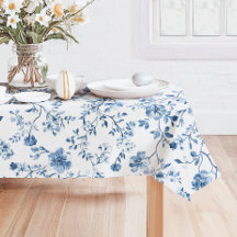 Elegante Floral Toile Vintage Azul e Branco 