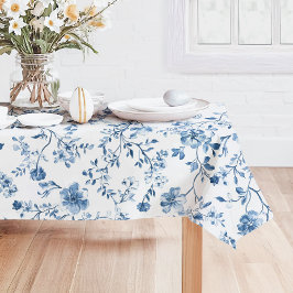 Toalha De Mesa Elegante Floral Toile Vintage Azul e Branco