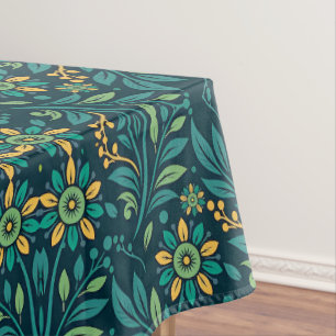 Toalha De Mesa Elegante padrão floral em amarelo e azul turquesa