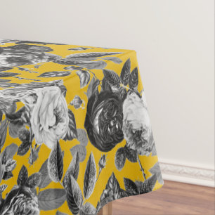 Toalha De Mesa Elegante Rosas Pretos Brancos Pretos Amarelo de Mo