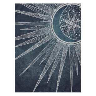 Toalha De Mesa Elegante Sun Moon Doodle Mandala Blue Design