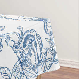 Toalha De Mesa Elegante Toile de Jouy Floral Azul Vintage Francês