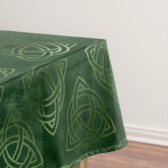 Toalha De Mesa Elegante Verde e Dourado Padrão Celta Irlandês (Posição Original)