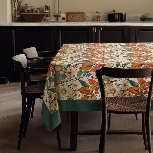 Toalha De Mesa Encantadora queda terracotta flores brancas poeire (Charming fall terracotta white flowers dusty green tablecloth)