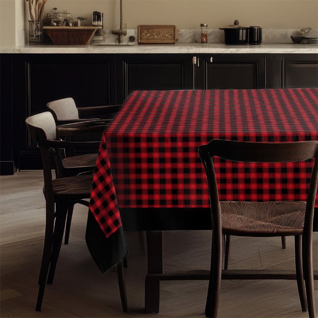 Toalha De Mesa Ênfase de Xadrez do Tablecloth Eterno Vermelho Rus (Rustic Red Black Tablecloth Timeless Plaid Accent)