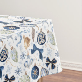 Toalha De Mesa Enfeites de Natal em Azul Aquarela