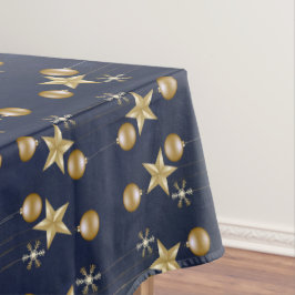 Toalha De Mesa Enfeites Dourados de Natal Azul Marinho Elegantes
