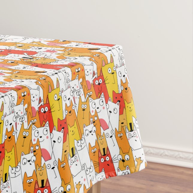 Toalha De Mesa Engraçado Cartoon Cats Group Doodle (Posição Original)