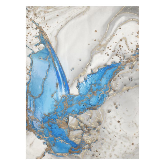 Toalha De Mesa Espadilha azul - cinza mármore e ouro (Frente)