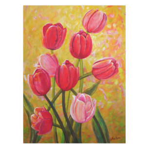 Toalha De Mesa Esquema de Tulipas Rosa e Vermelha