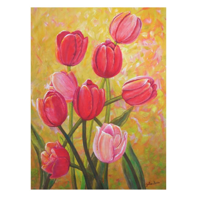 Toalha De Mesa Esquema de Tulipas Rosa e Vermelha (Frente)