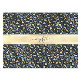 Toalha De Mesa Estampa de Leopardo Azul Monograma Dourado