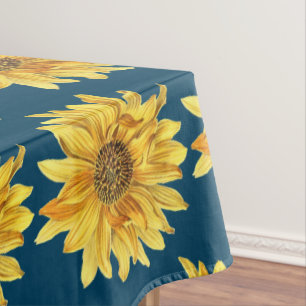 Toalha De Mesa Estilo de Verão Azul Marinho com Impressão de Gira