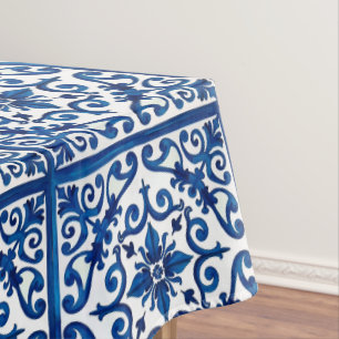 Toalha De Mesa estilo italiano,Mediterrâneo,mosaico,azul,