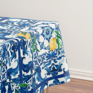 Toalha De Mesa estilo italiano,Mediterrâneo,mosaico,azul,