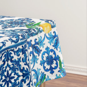 Toalha De Mesa estilo italiano,Mediterrâneo,mosaico,azul,limão