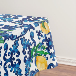 Toalha De Mesa estilo italiano,Mediterrâneo,mosaico,azul,limão
