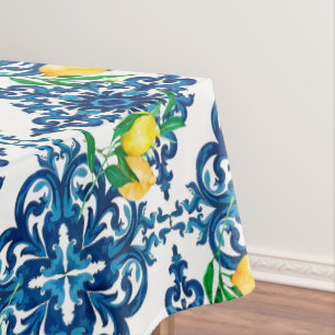 Toalha De Mesa estilo italiano,mosaico,azul,limão