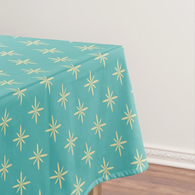 Toalha De Mesa Estrelas Amarelas no Meio século Atômico Turquoise (Posição Original)