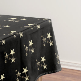 Toalha De Mesa Estrelas de Olhar Negra e Dourada Padrão Elegante 