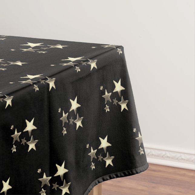 Toalha De Mesa Estrelas de Olhar Negra e Dourada Padrão Elegante  (Posição Original)