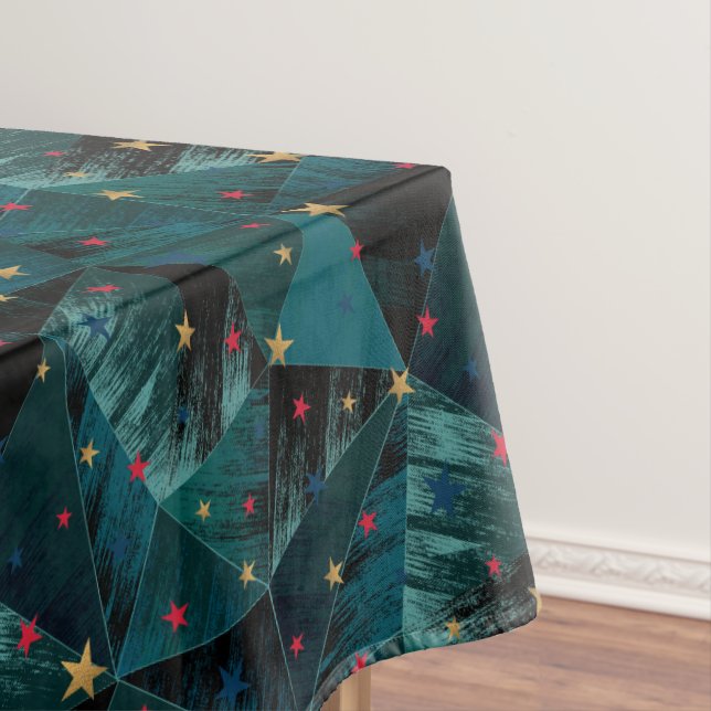 Toalha De Mesa Estrelas Douradas e vermelhas em azul (Posição Original)