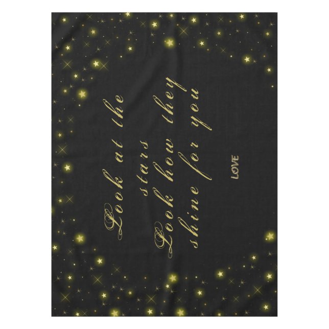 Toalha De Mesa Estrelas personalizadas douradas e com brilhos em  (Frente)