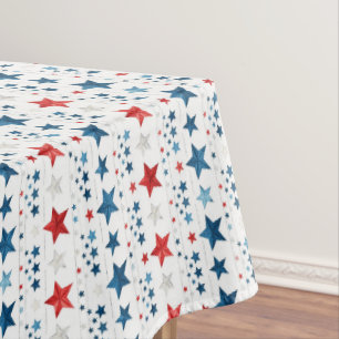 Toalha De Mesa Estrelas Rústicas, Vermelhas, Brancas e Azuis