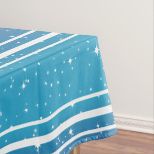 Toalha De Mesa Estrelas Simples em Gradiente Azul com Listras Bra