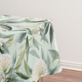 Toalha De Mesa Eucalyptus Flores Tecido Branco Verde Tableloth