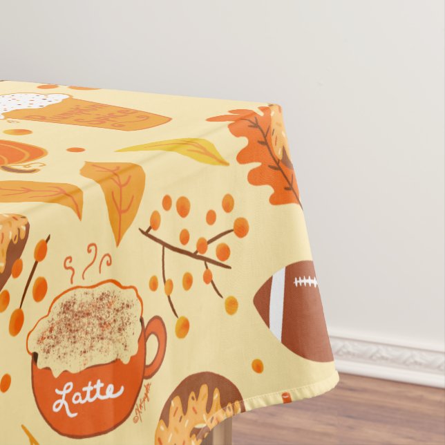 Toalha De Mesa Fall Deixa Futebol e Pumpkin Spice Patterno (Posição Original)