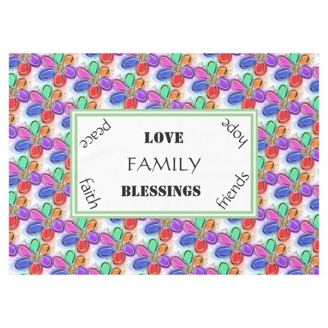 Toalha De Mesa Família Love Summer Artsy Watercolor Flowers (Frente (Horizontal))