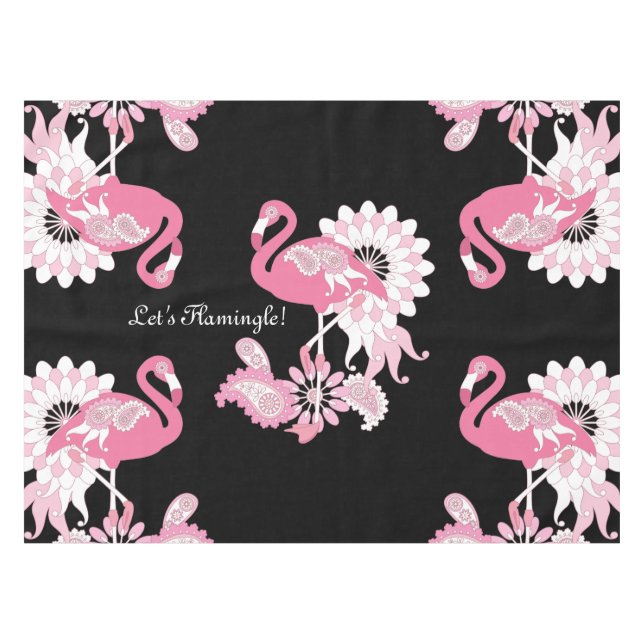 Toalha De Mesa Fantasia Moderno Flamingo Rosa Preto (Frente (Horizontal))