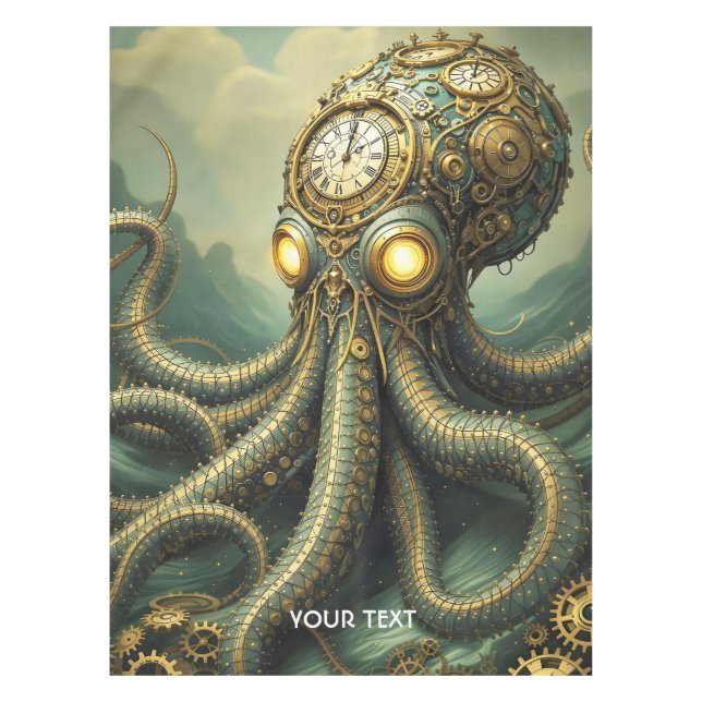Toalha De Mesa Fantasy Cute Steampunk Clock Kraken (Frente)