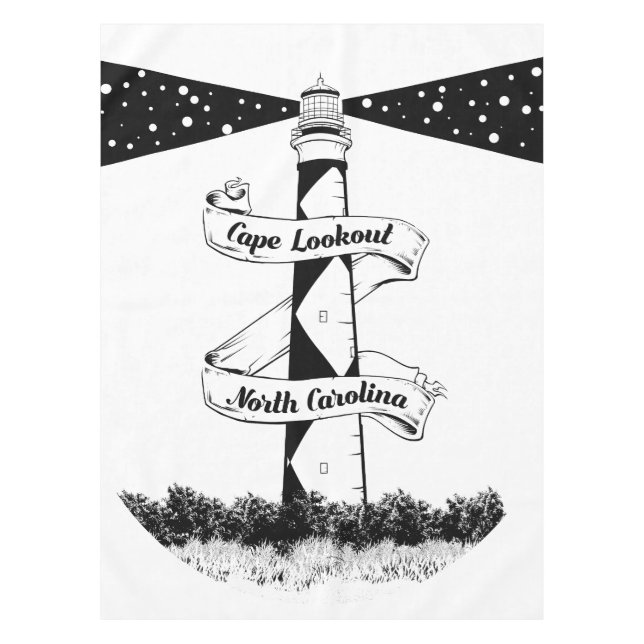 Toalha De Mesa Farol de Cape Lookout Preto e Branco (Frente)