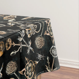 Toalha De Mesa Faux Dourado Birds Beetles Flowers Frutas de Cerej