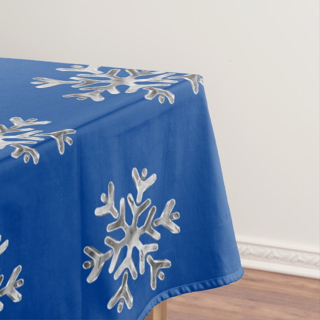 Toalha De Mesa Faux Silver Snowflakes, Elegante, Natal Azul (Posição Original)